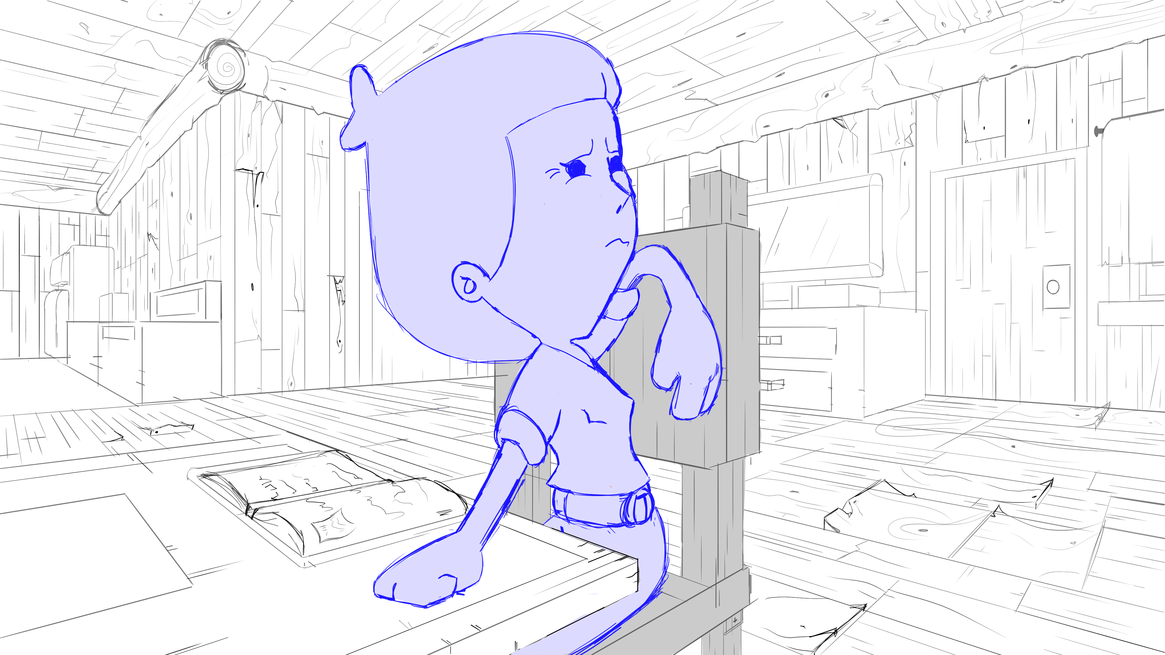 Emina character in environment sketch