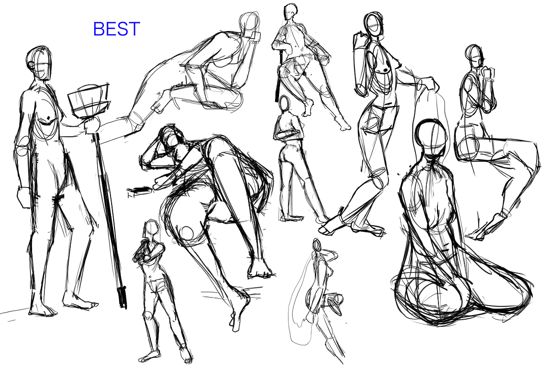 Collection of gesture and figure drawing studies