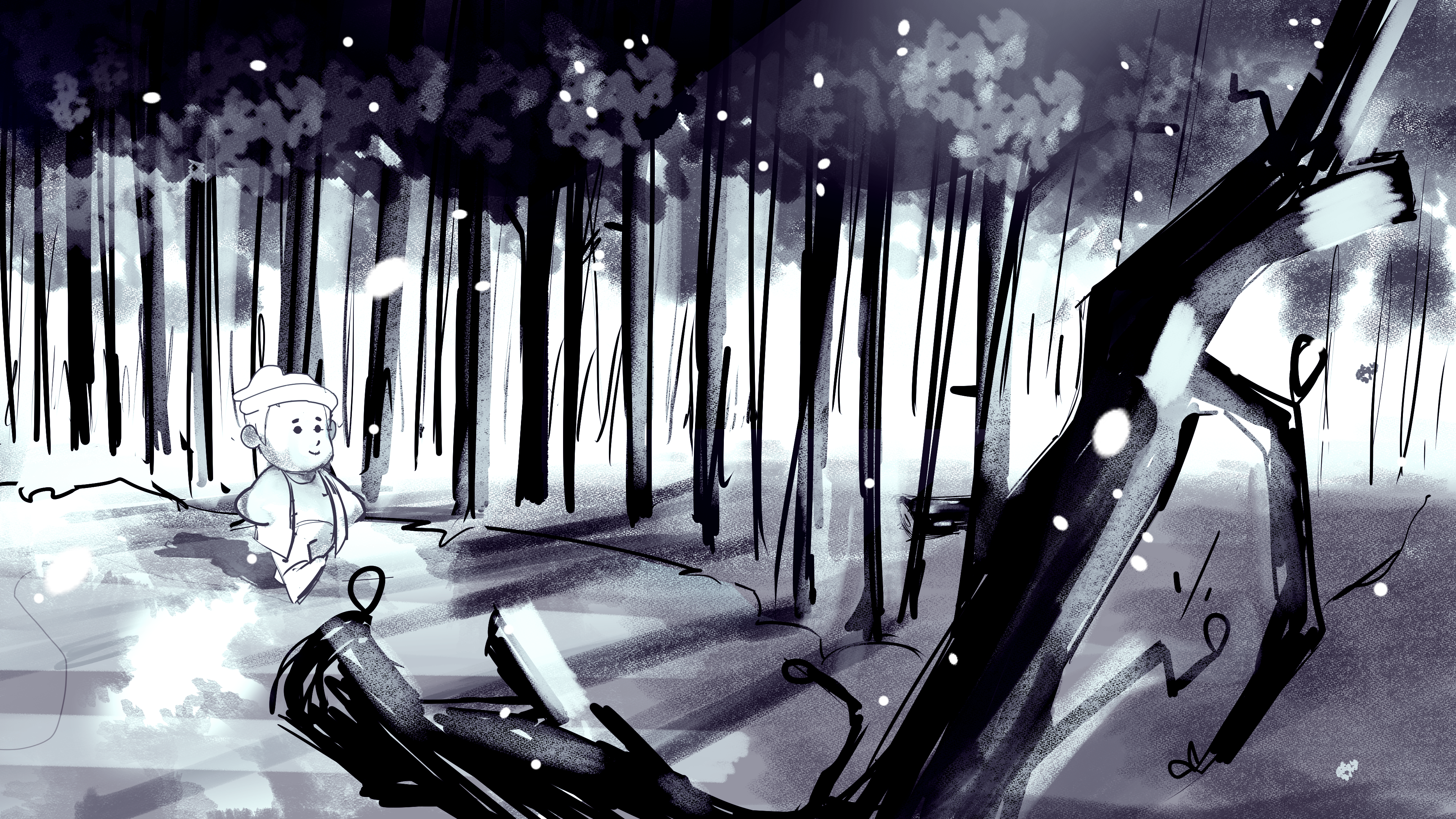 Monochrome forest scene